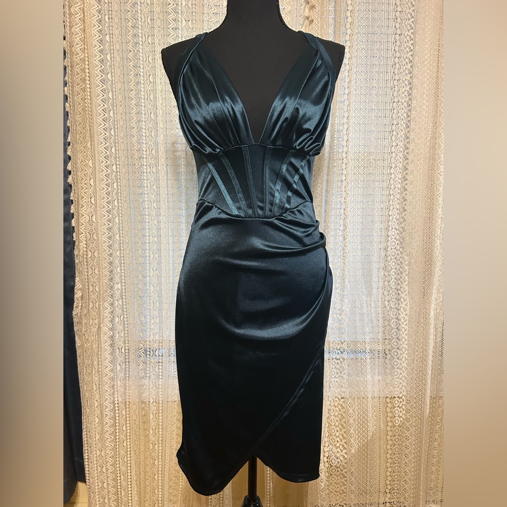 Elegant Green Satin Dress